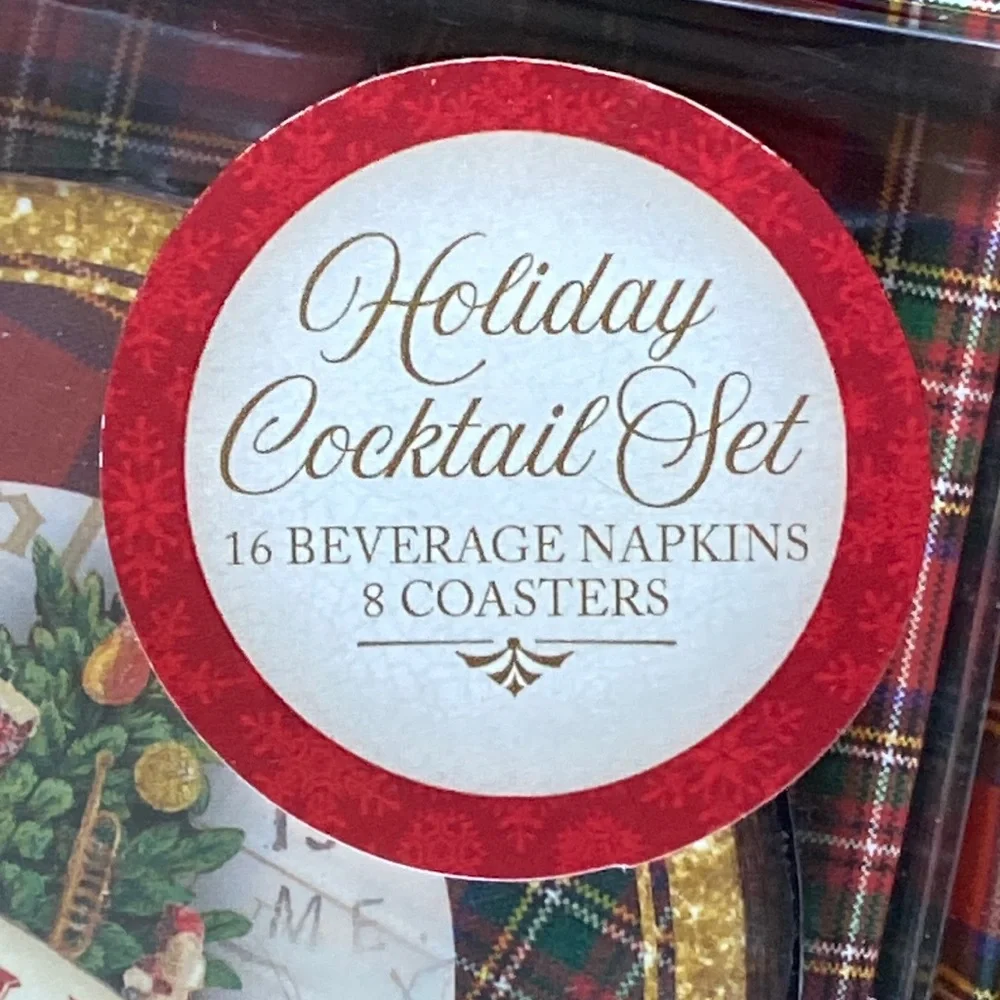 Punch Studio Peace On Earth Holiday Cocktail Napkins & Coasters Set